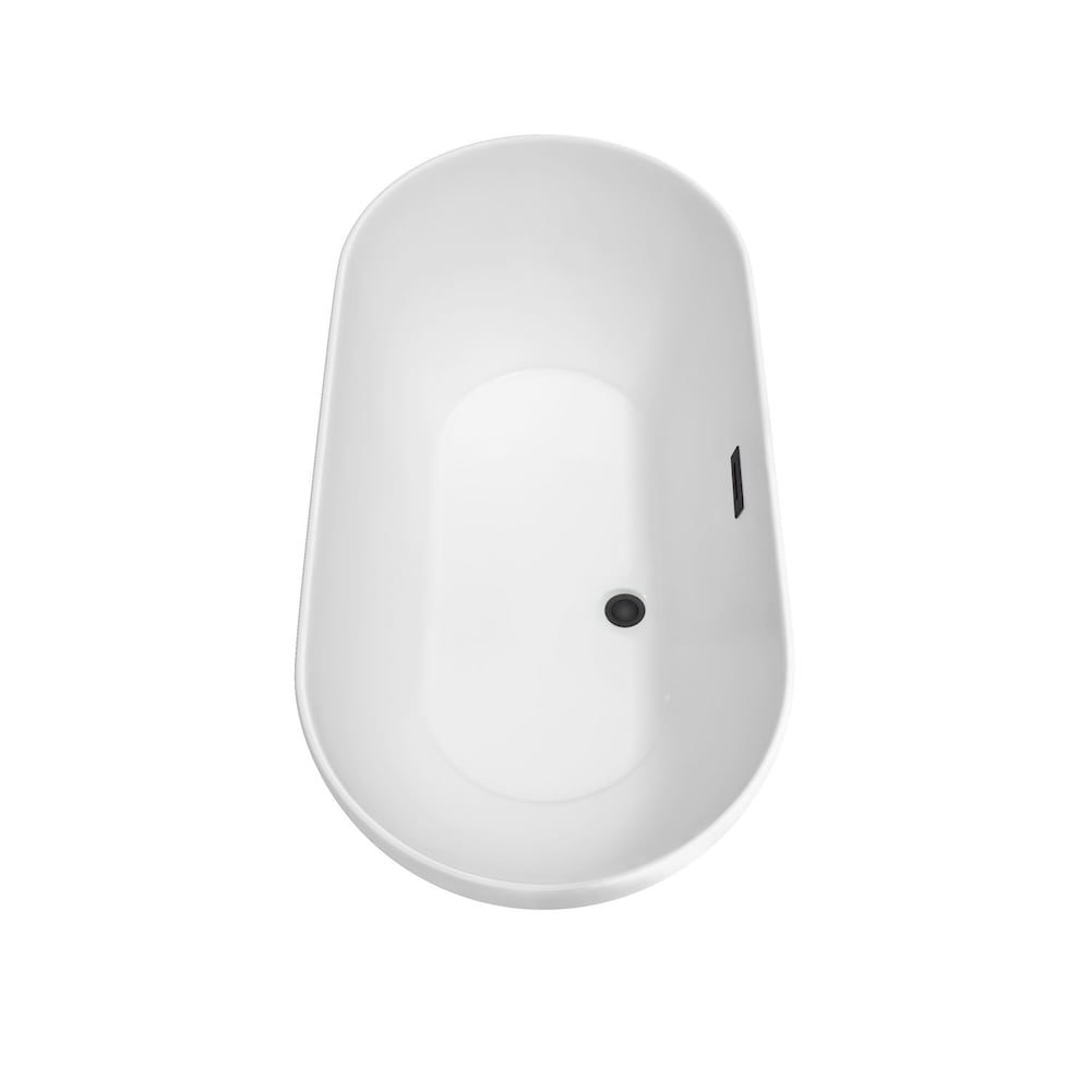Melissa 60 inch Freestanding Bathtub in White with Faucet, Drain and Overflow Trim in Matte Black