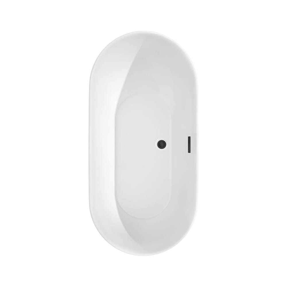 Melissa 60 inch Freestanding Bathtub in White with Faucet, Drain and Overflow Trim in Matte Black