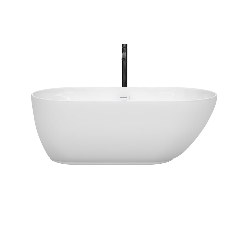 Melissa 60 inch Freestanding Bathtub in White with Shiny White Trim and Faucet in Matte Black