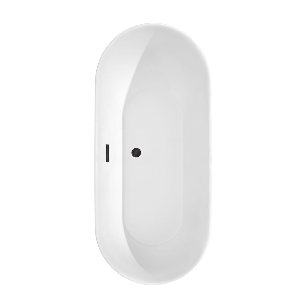 Baignoire autoportante Melissa de 65 pouces en blanc avec robinet, drain et garniture de trop-plein en noir mat