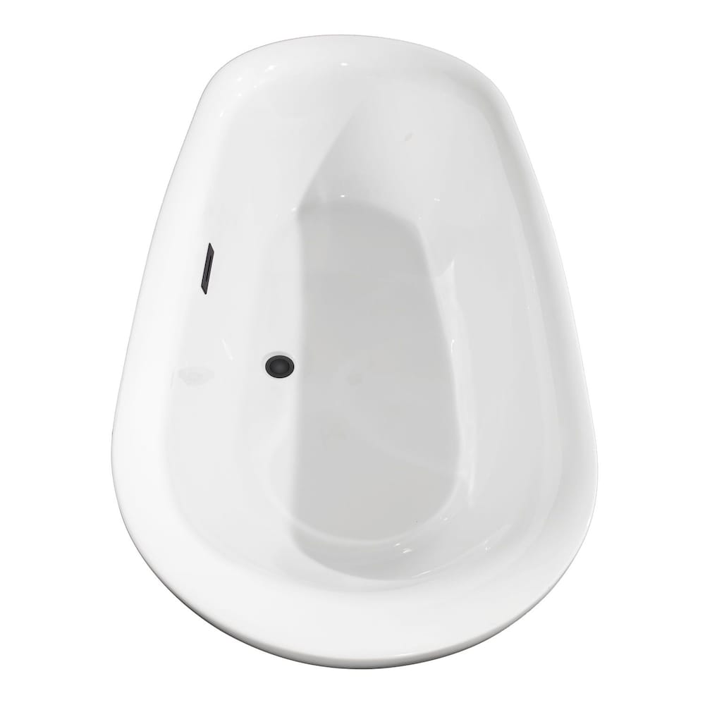 Baignoire autoportante Melissa de 71 pouces en blanc avec robinet, drain et garniture de trop-plein en noir mat