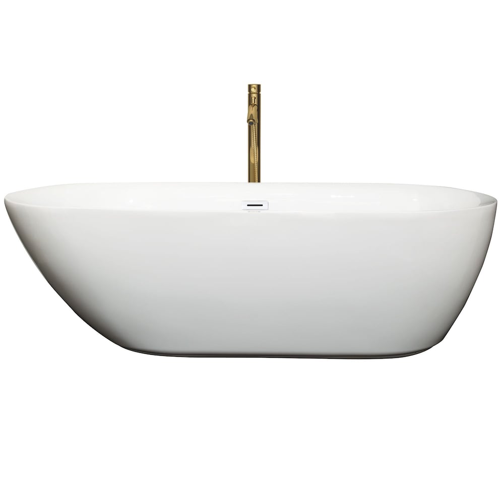 Melissa 71 inch Freestanding Bathtub in White with Shiny White Trim and Faucet in Brushed Gold