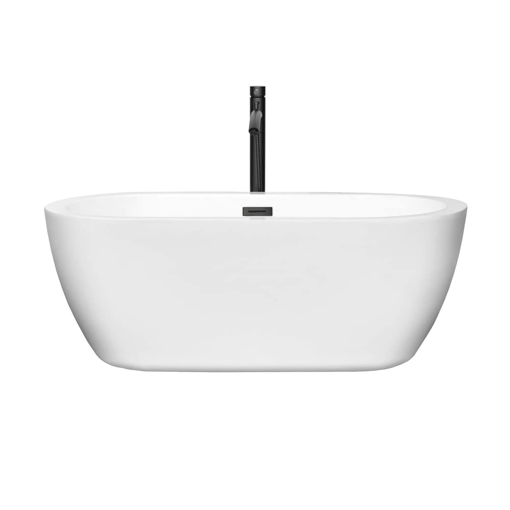 Baignoire autoportante Soho de 60 pouces en blanc avec robinet, drain et garniture de trop-plein en noir mat