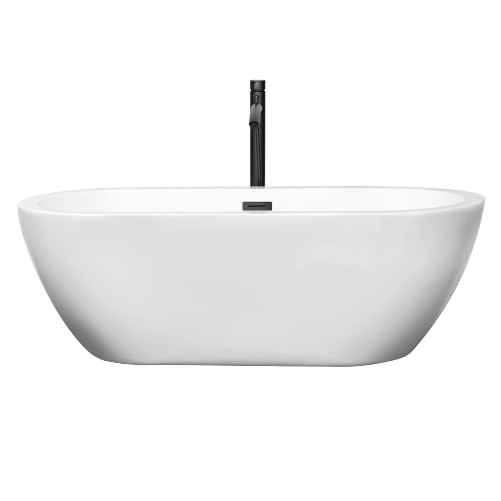 Baignoire autoportante Soho de 68 pouces en blanc avec robinet, drain et garniture de trop-plein en noir mat