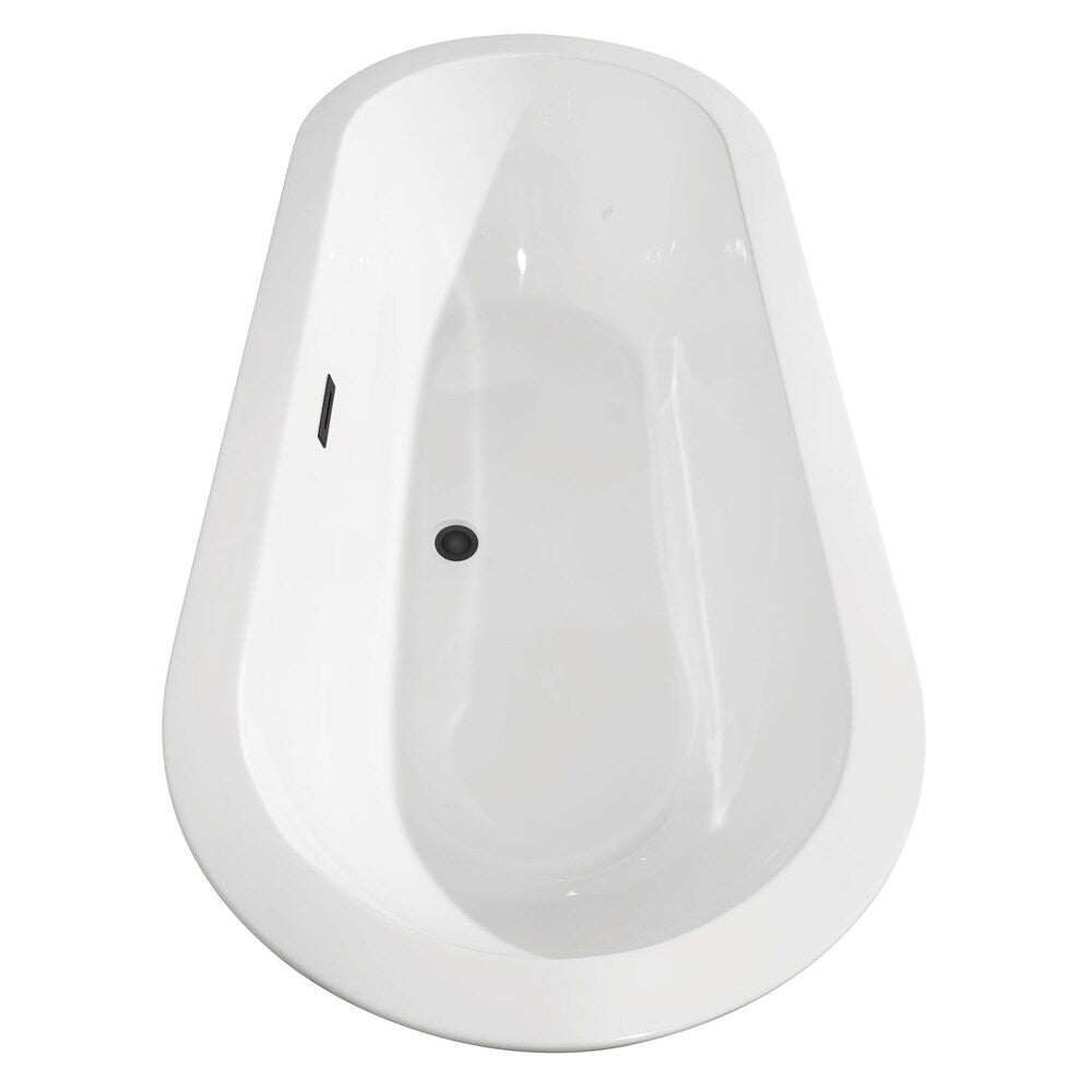 Baignoire autoportante Soho de 68 pouces en blanc avec robinet, drain et garniture de trop-plein en noir mat