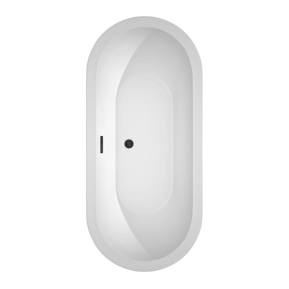 Baignoire autoportante Soho de 68 pouces en blanc avec robinet, drain et garniture de trop-plein en noir mat