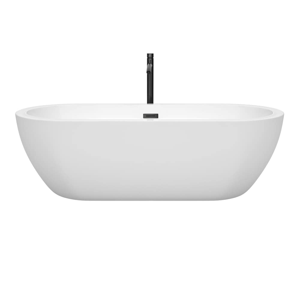 Baignoire autoportante Soho de 72 pouces en blanc avec robinet, drain et garniture de trop-plein en noir mat