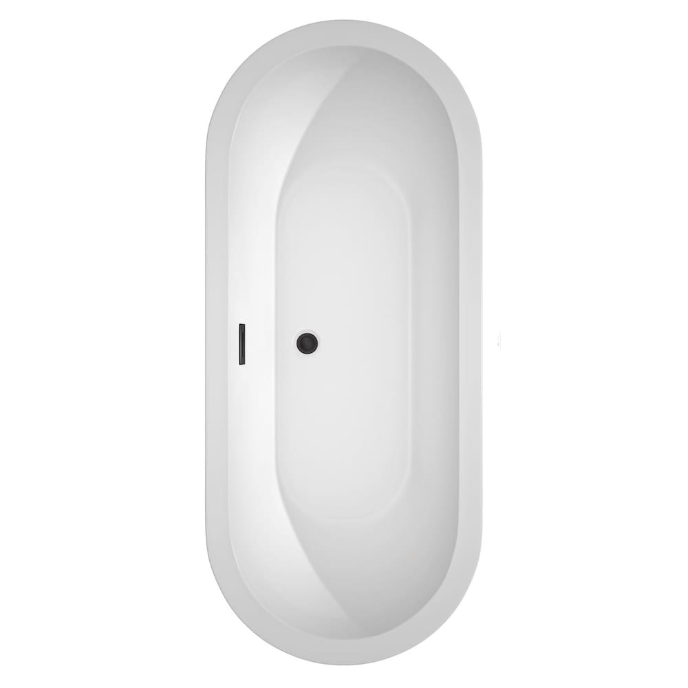 Baignoire autoportante Soho de 72 pouces en blanc avec robinet, drain et garniture de trop-plein en noir mat
