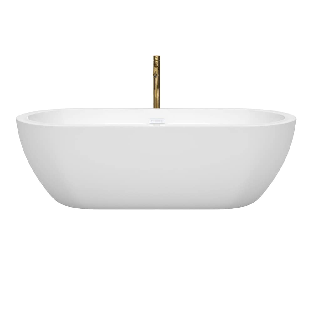 Baignoire autoportante Soho de 72 pouces en blanc avec garniture blanche brillante et robinet en or brossé