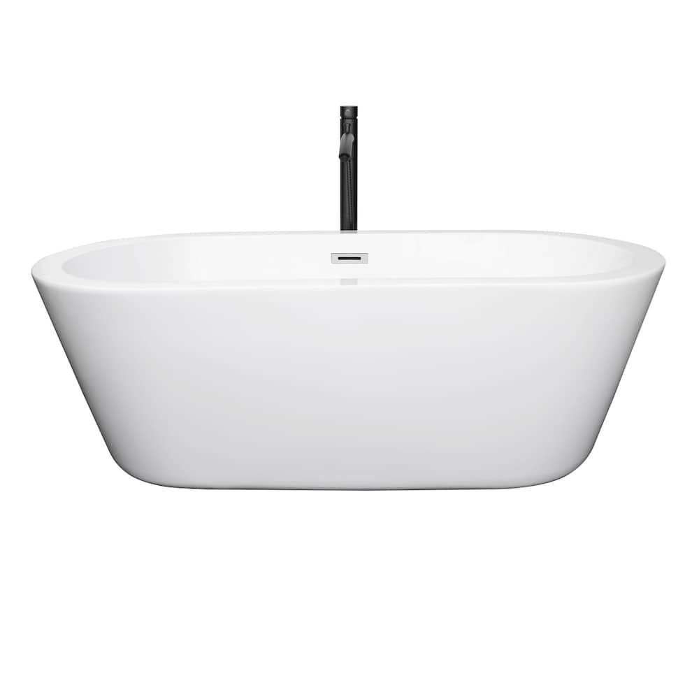 Mermaid 67 inch Freestanding Bathtub in White with Polished Chrome Trim and Faucet in Matte Black