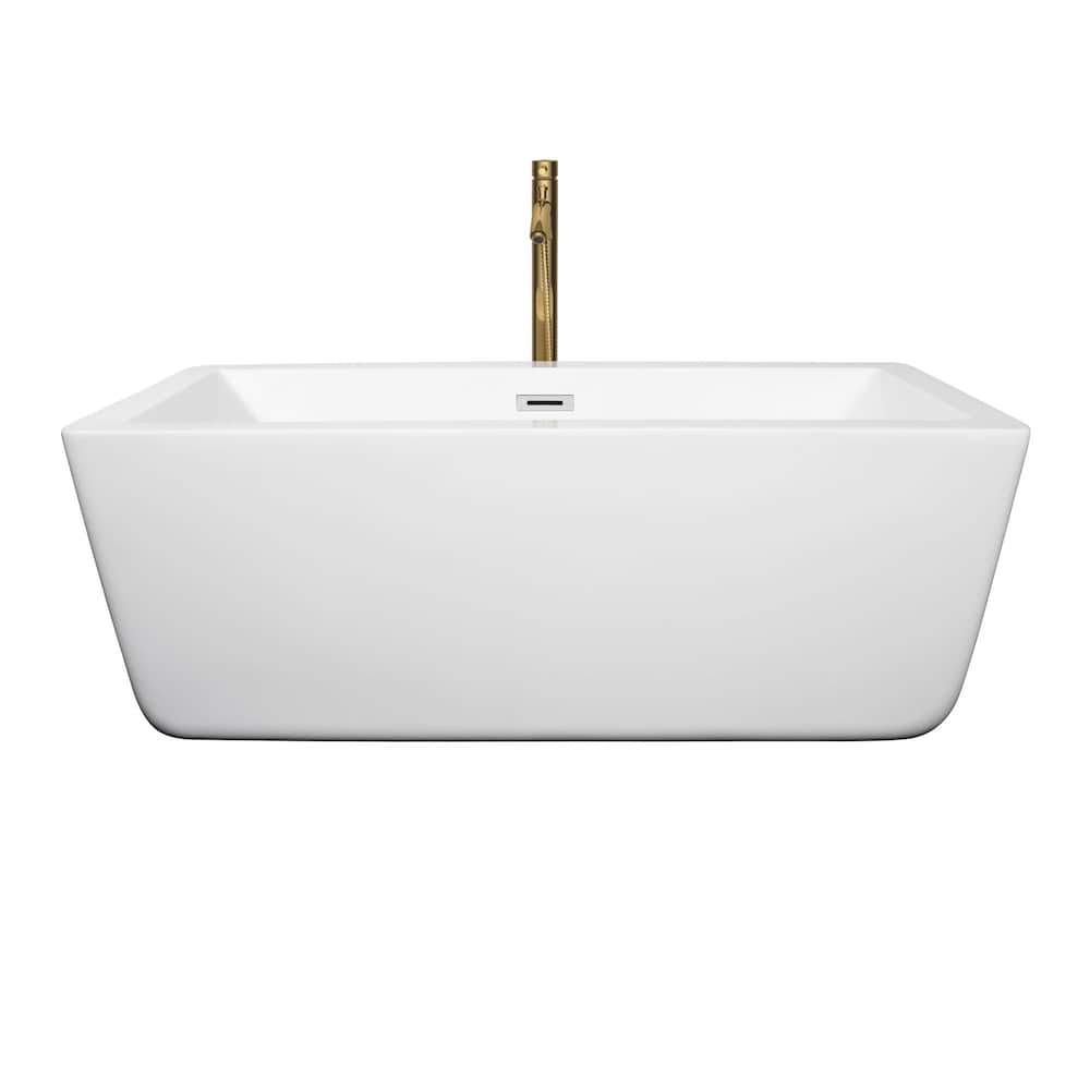 Baignoire autoportante Laura de 59 pouces en blanc avec garniture en chrome poli et robinet en or brossé