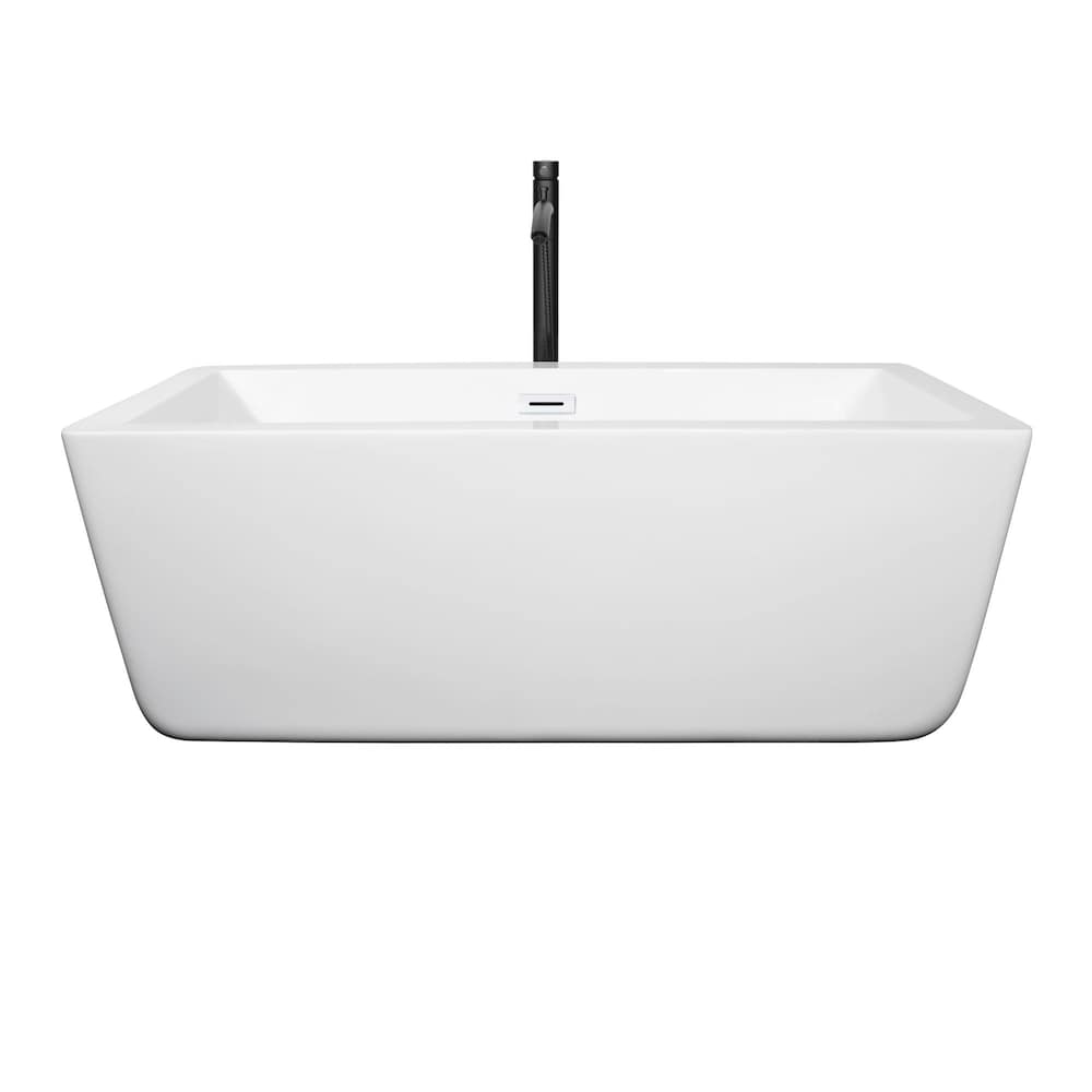 Laura 59 inch Freestanding Bathtub in White with Shiny White Trim and Faucet in Matte Black