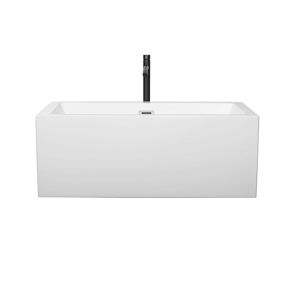 Baignoire autoportante Melody de 60 pouces en blanc avec garniture en chrome poli et robinet en noir mat
