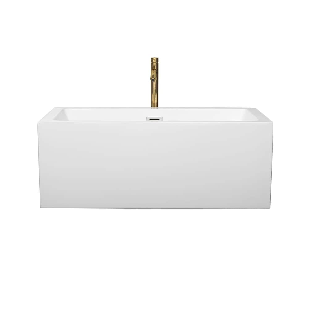 Baignoire autoportante Melody de 60 pouces en blanc avec garniture en chrome poli et robinet en or brossé