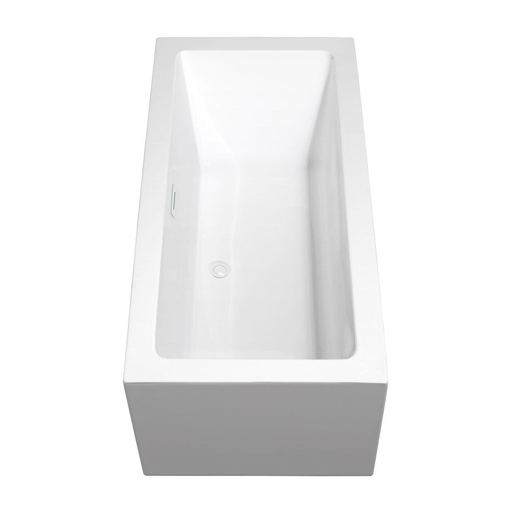 Baignoire autoportante Melody de 60 pouces en blanc avec garniture blanche brillante et robinet en or brossé