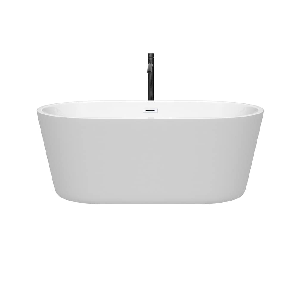 Carissa 60 inch Freestanding Bathtub in White with Shiny White Trim and Faucet in Matte Black