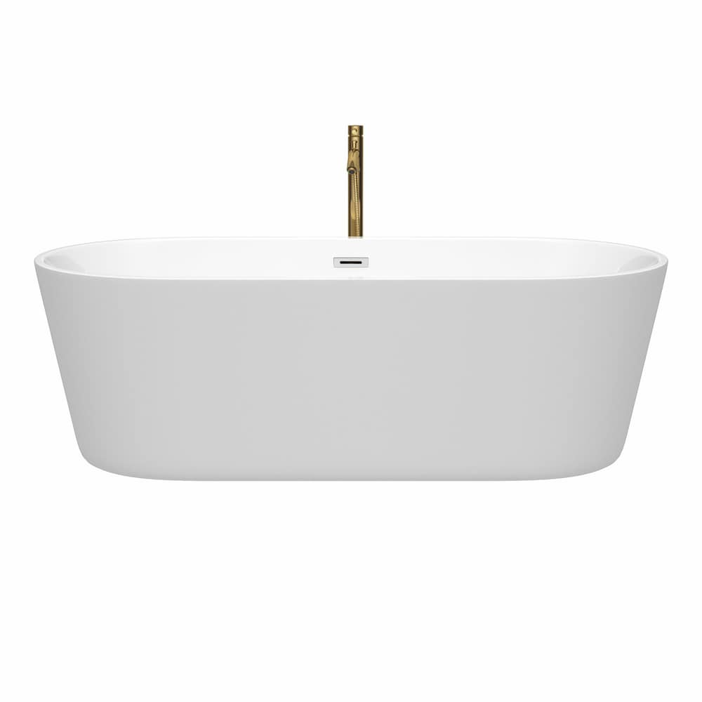 Baignoire autoportante Carissa de 71 pouces en blanc avec garniture en chrome poli et robinet en or brossé