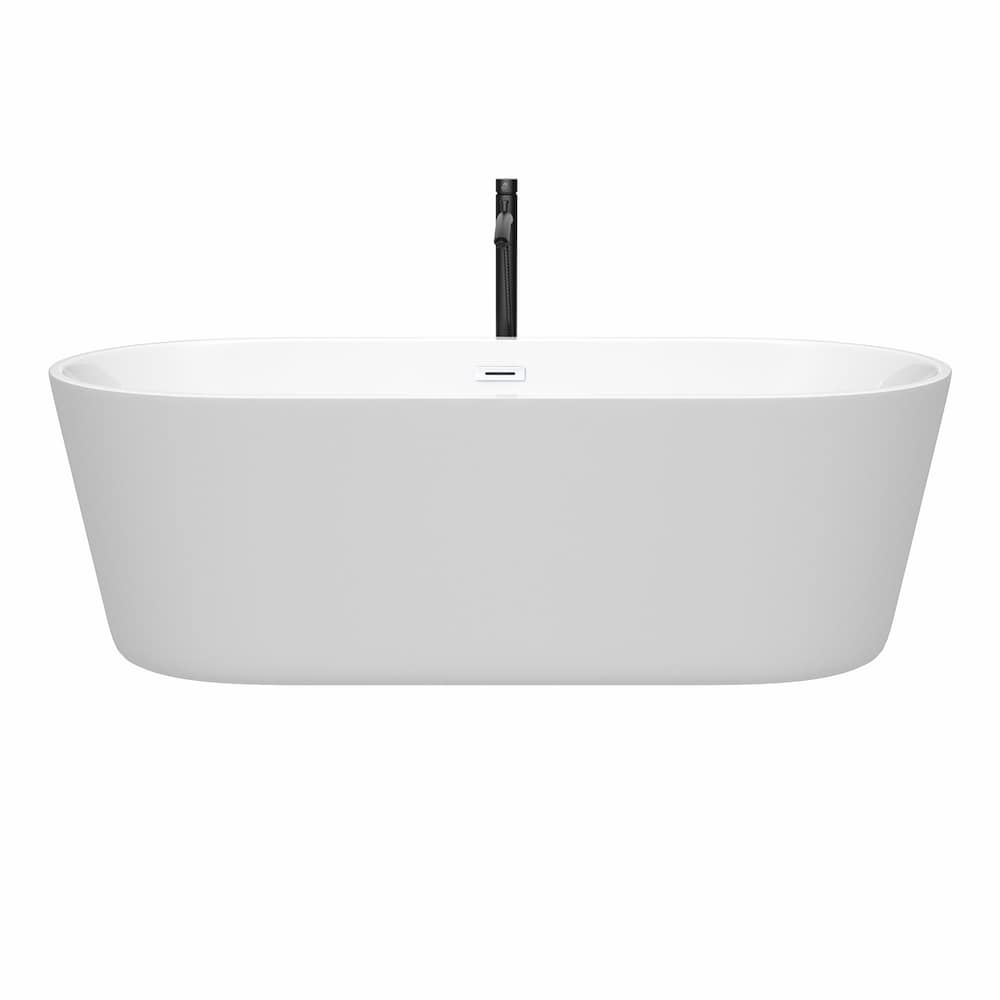 Carissa 71 inch Freestanding Bathtub in White with Shiny White Trim and Faucet in Matte Black