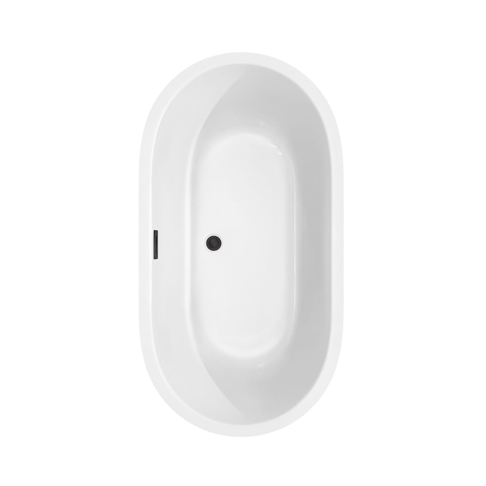 Baignoire autoportante Juliette de 60 pouces en blanc avec robinet, drain et garniture de trop-plein en noir mat