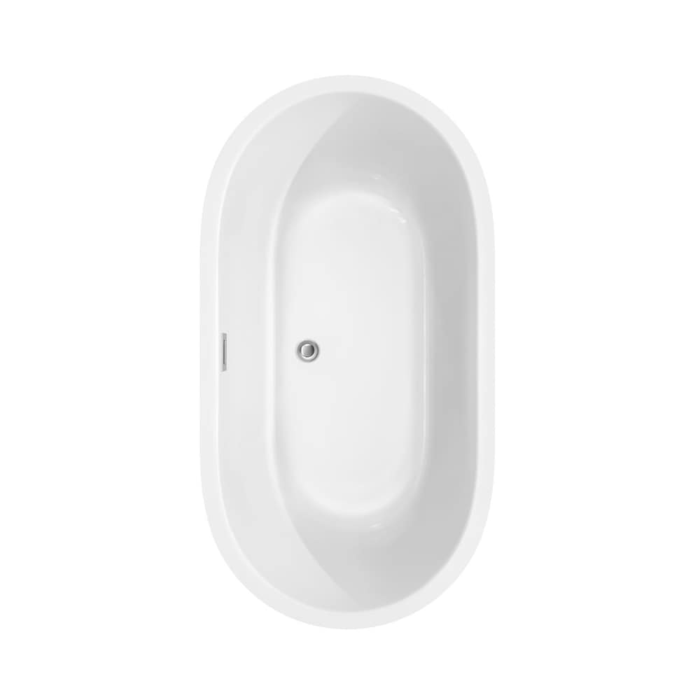 Baignoire autoportante Juliette de 60 pouces en blanc avec garniture en chrome poli et robinet en or brossé
