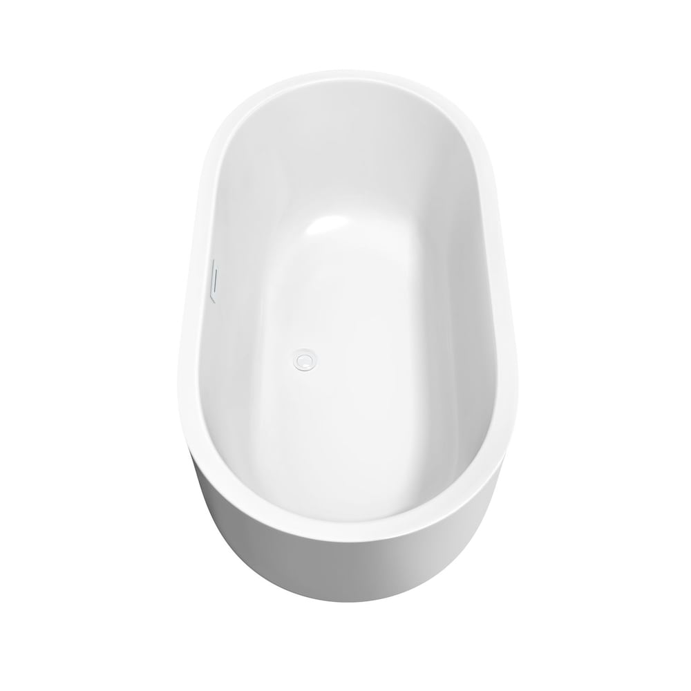 Baignoire autoportante Juliette de 60 pouces en blanc avec garniture blanche brillante et robinet en noir mat