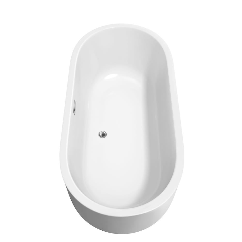 Baignoire autoportante Juliette de 67 pouces en blanc avec garniture en chrome poli et robinet en or brossé