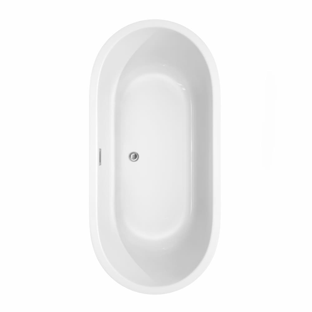 Baignoire autoportante Juliette de 67 pouces en blanc avec garniture en chrome poli et robinet en or brossé