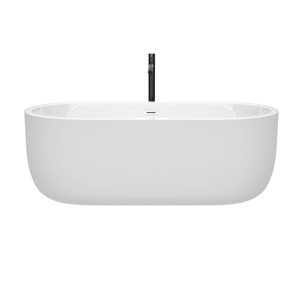Baignoire autoportante Juliette de 67 pouces en blanc avec garniture blanche brillante et robinet en noir mat