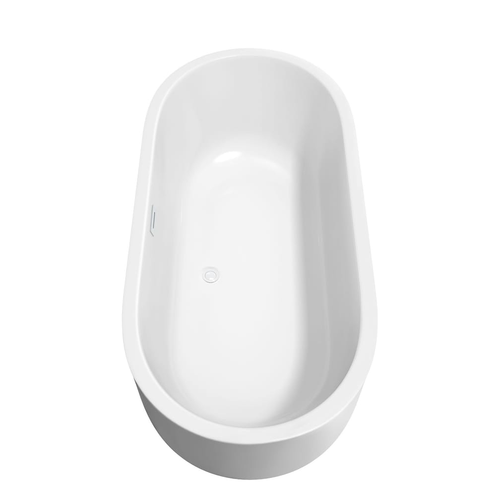 Baignoire autoportante Juliette de 67 pouces en blanc avec garniture blanche brillante et robinet en noir mat