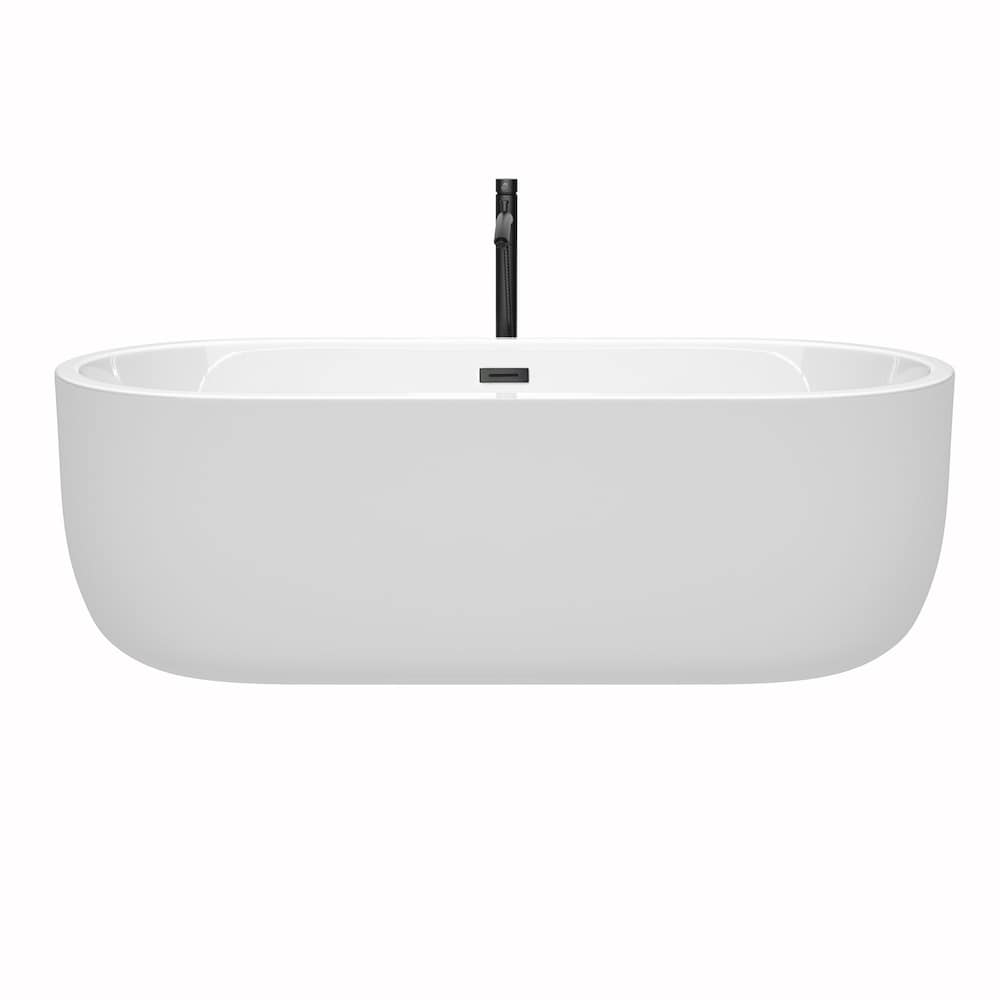 Baignoire autoportante Juliette de 71 pouces en blanc avec robinet, drain et garniture de trop-plein en noir mat