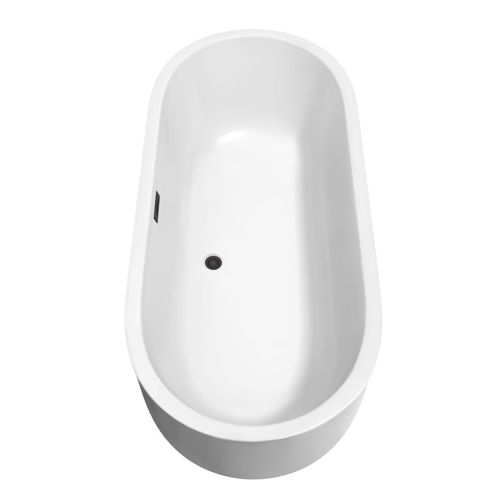 Baignoire autoportante Juliette de 71 pouces en blanc avec robinet, drain et garniture de trop-plein en noir mat