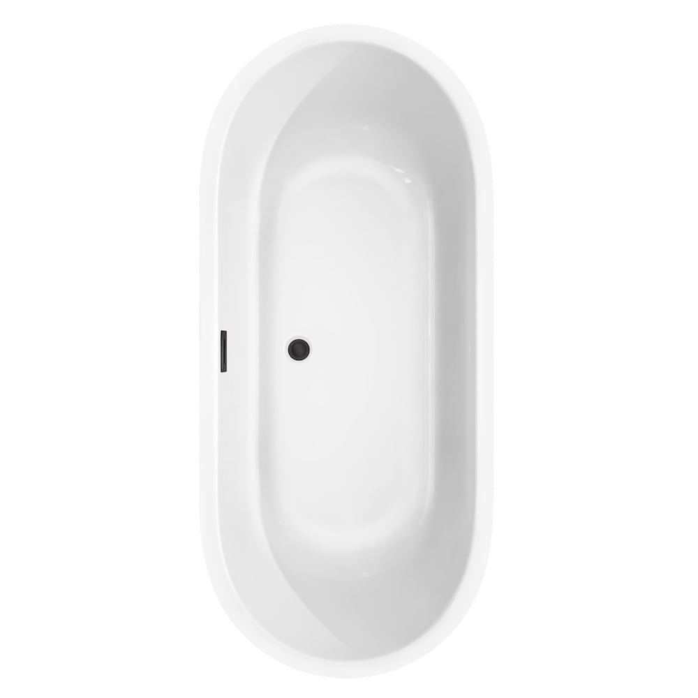 Baignoire autoportante Juliette de 71 pouces en blanc avec robinet, drain et garniture de trop-plein en noir mat