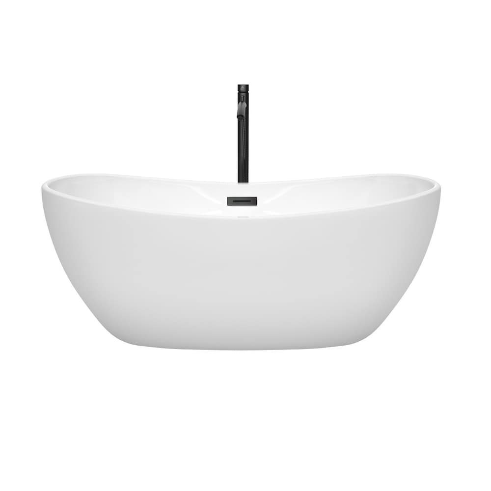Rebecca 60 inch Freestanding Bathtub in White with Faucet, Drain and Overflow Trim in Matte Black