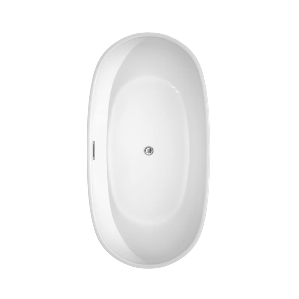 Baignoire autoportante Rebecca de 60 pouces en blanc avec garniture en chrome poli et robinet en noir mat