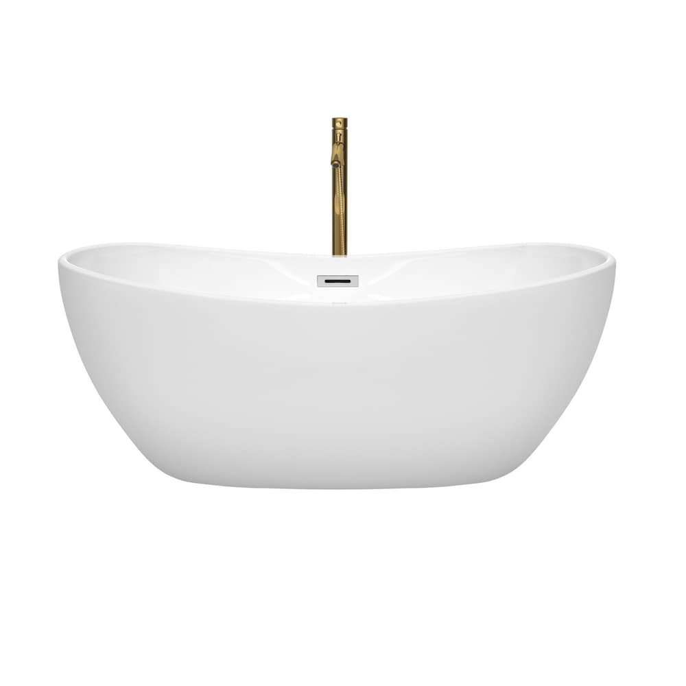 Baignoire autoportante Rebecca de 60 pouces en blanc avec garniture en chrome poli et robinet en or brossé