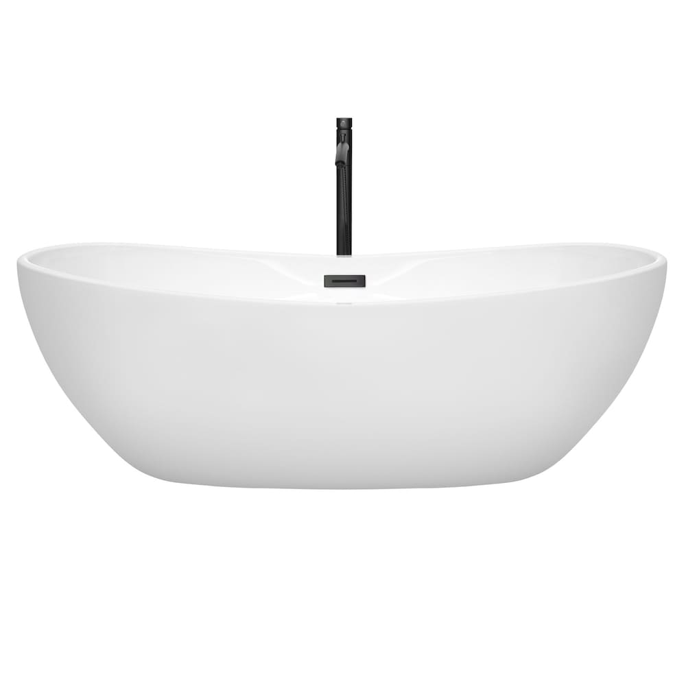 Rebecca 70 inch Freestanding Bathtub in White with Faucet, Drain and Overflow Trim in Matte Black