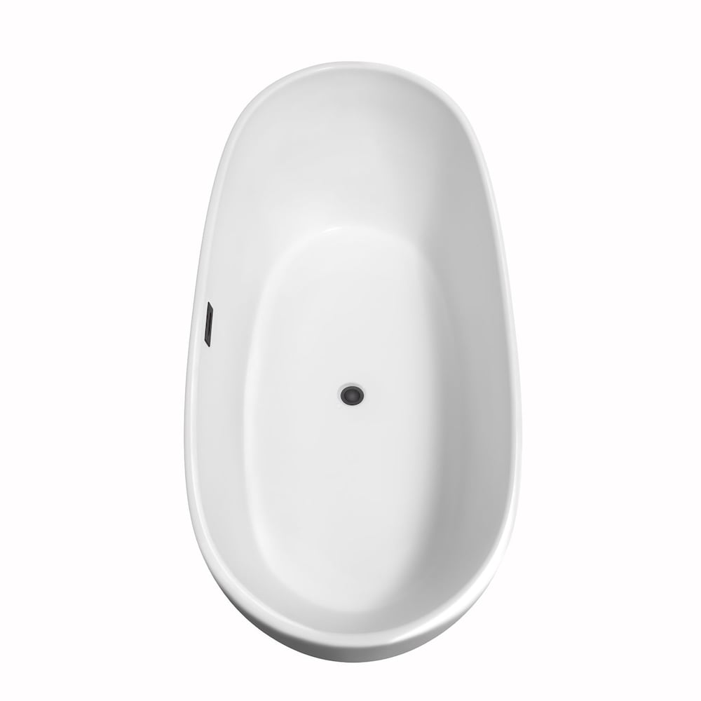 Rebecca 70 inch Freestanding Bathtub in White with Faucet, Drain and Overflow Trim in Matte Black