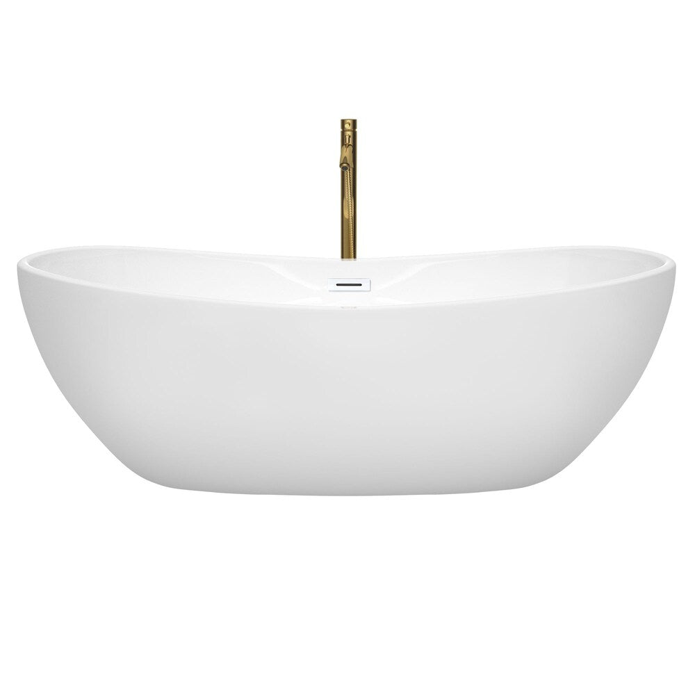 Baignoire autoportante Rebecca de 70 pouces en blanc avec garniture blanche brillante et robinet en or brossé