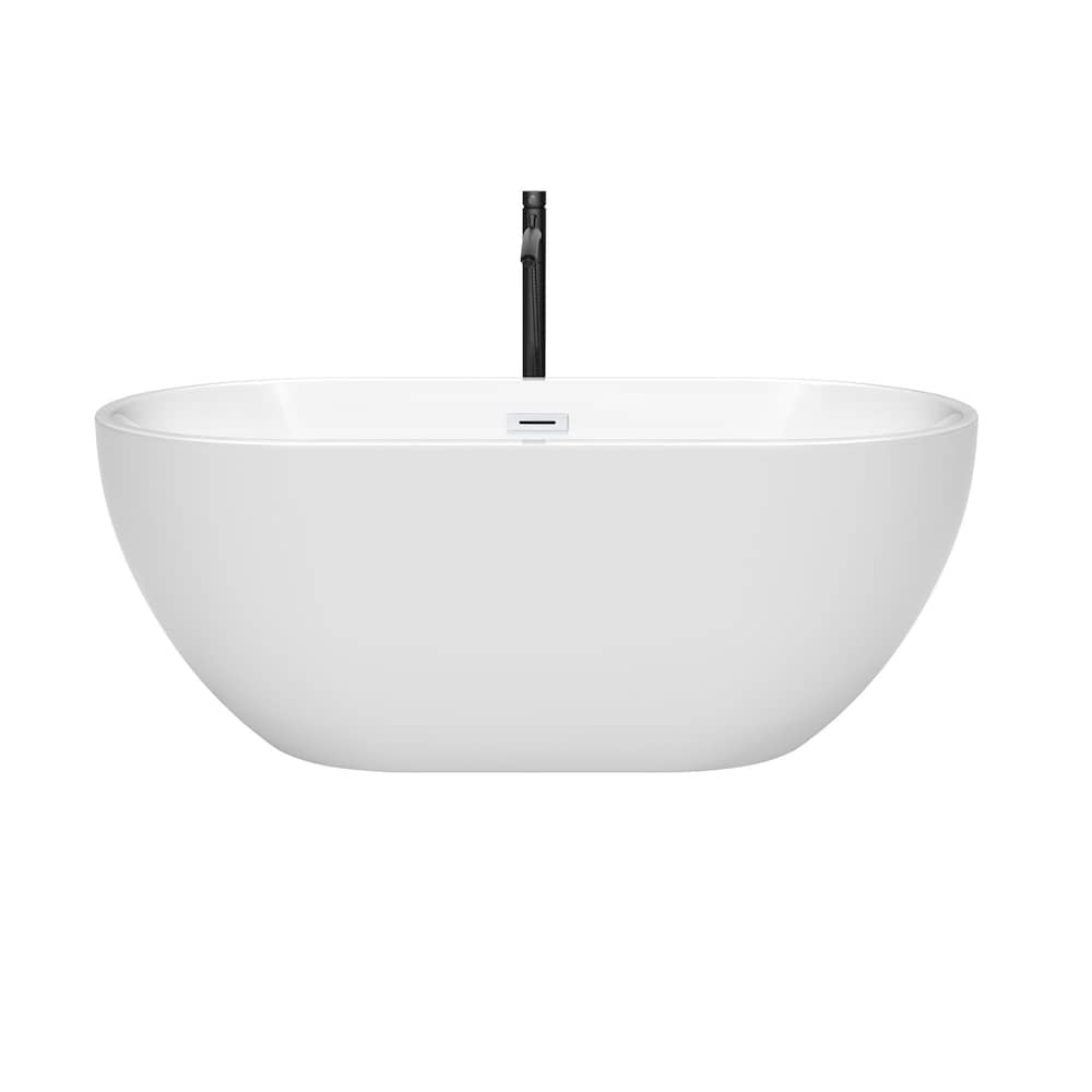 Brooklyn 60 inch Freestanding Bathtub in White with Shiny White Trim and Faucet in Matte Black