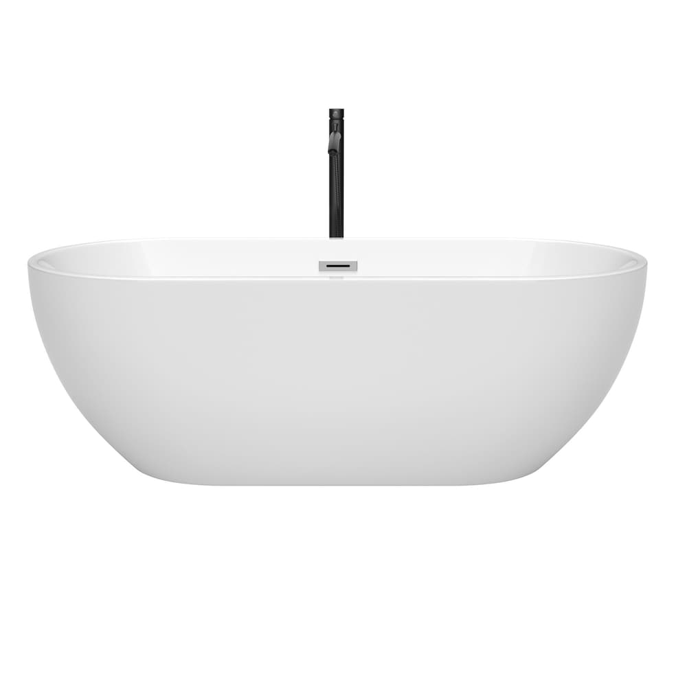 Brooklyn 67 inch Freestanding Bathtub in White with Polished Chrome Trim and Faucet in Matte Black