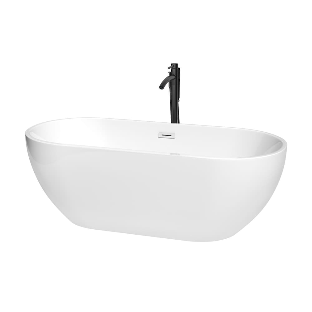 Brooklyn 67 inch Freestanding Bathtub in White with Shiny White Trim and Faucet in Matte Black