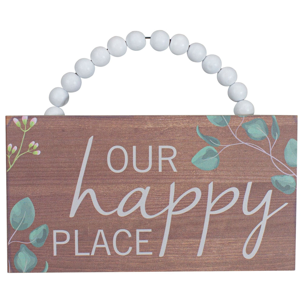 Beaded Hanger "Our Happy Place" Wall Plaque Art Decor 7.75"