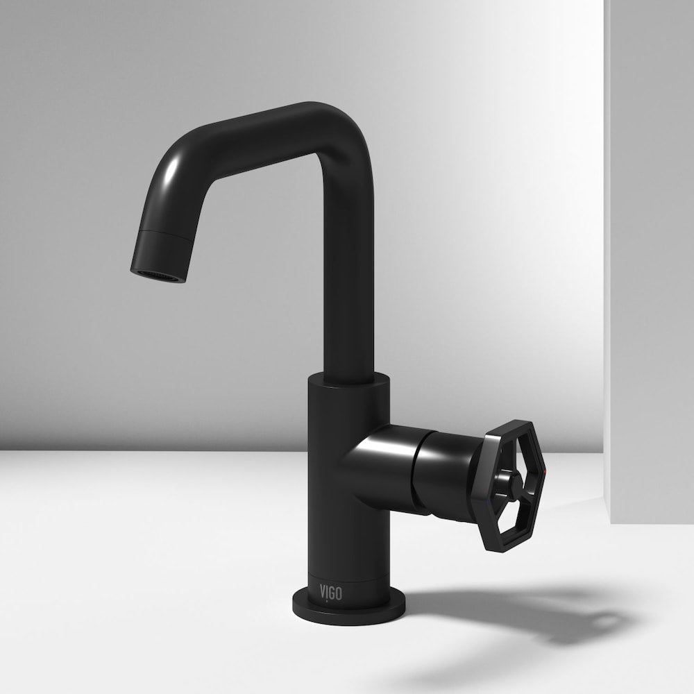Robinet de salle de bain à poignée unique à trou unique oblique Ruxton en noir mat