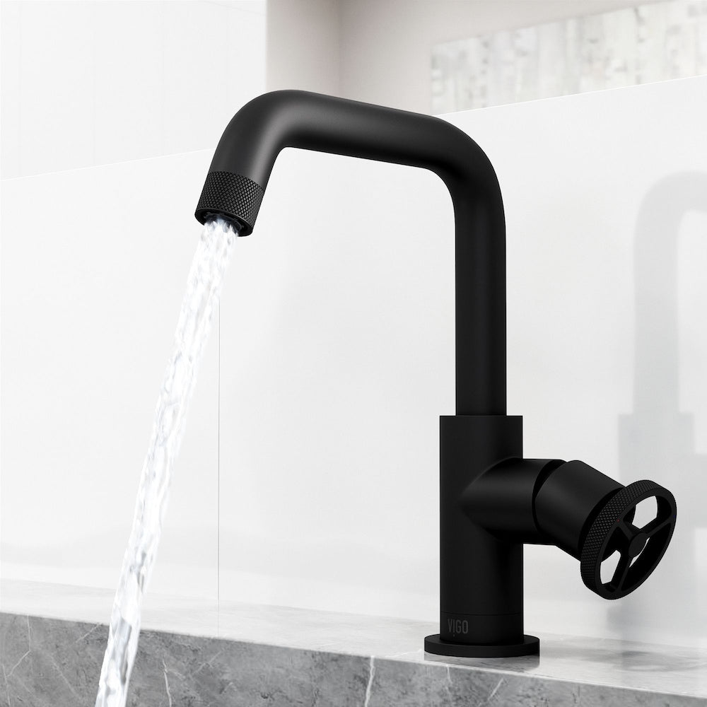 Cass Oblique Single Hole Single-Handle Bathroom Faucet in Matte Black