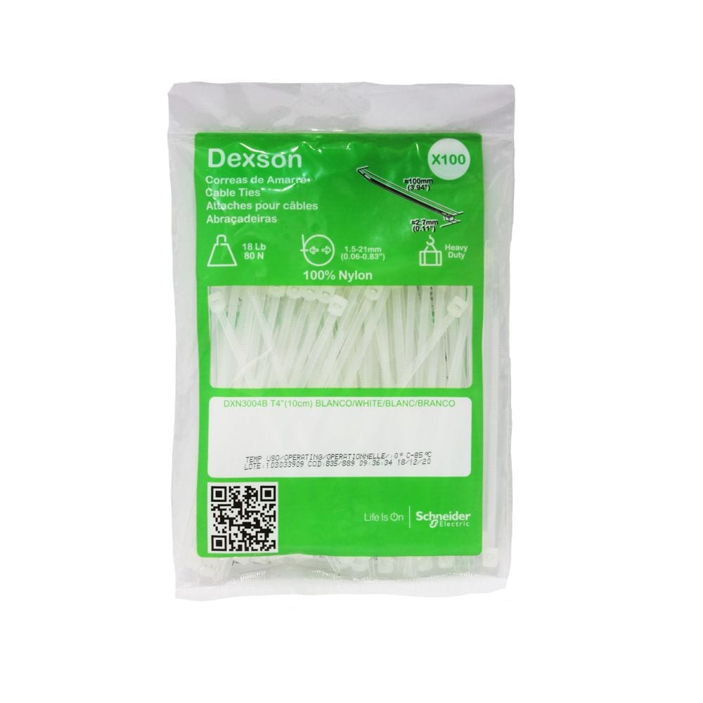Collier de serrage robuste Dexson 10 cm x 2,5 mm, blanc (lot de 100)