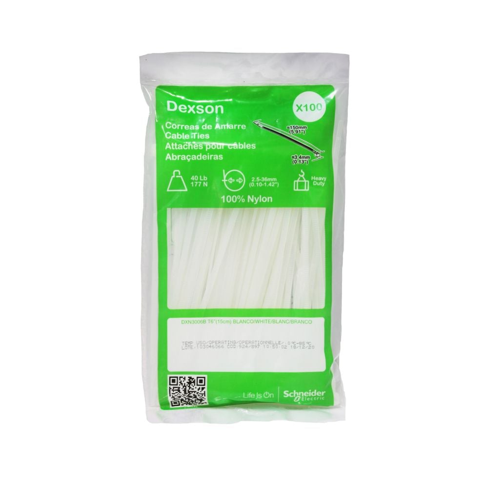 Attaches de câble robustes Dexson 15 cm x 3,2 mm, blanc (paquet de 100)