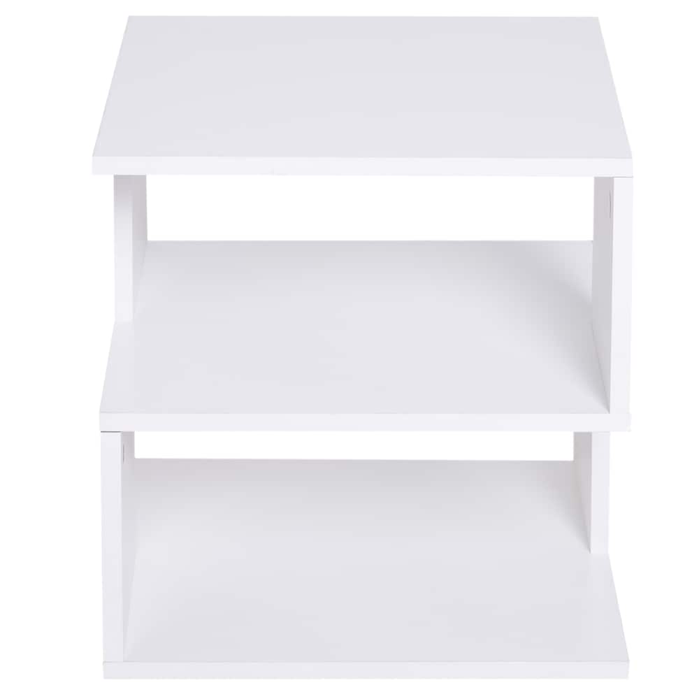 Table d'appoint carrée moderne à 2 niveaux pour café, étagère de rangement pour salon, blanche