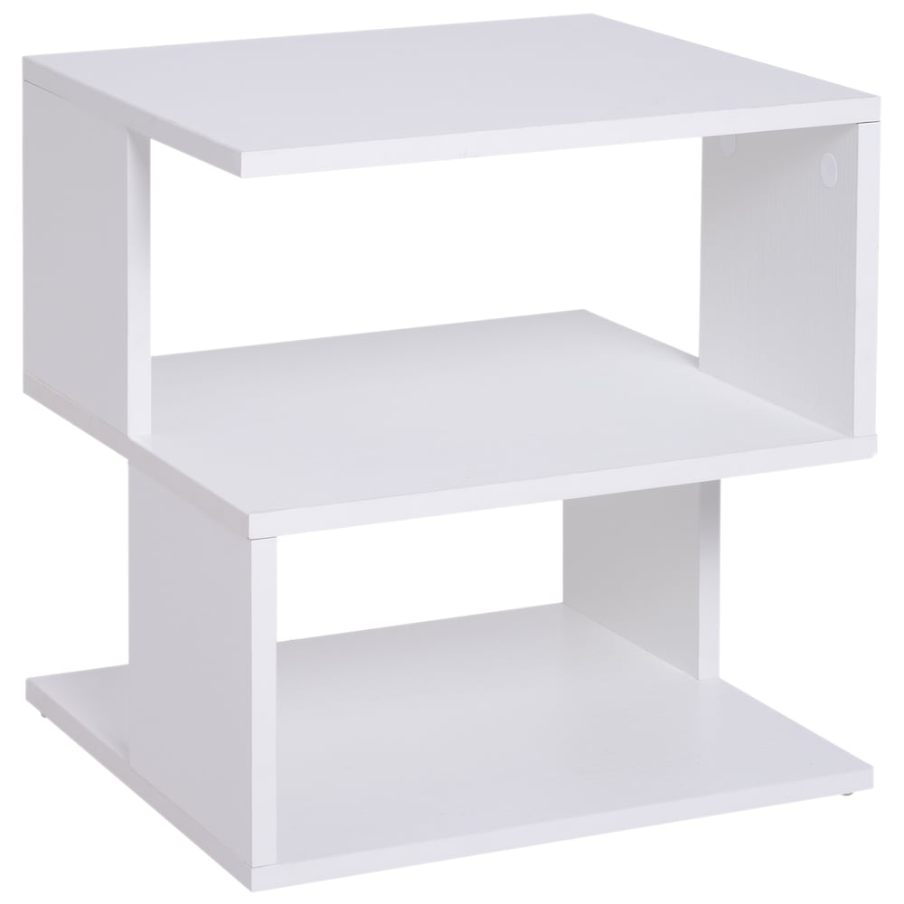 Table d'appoint carrée moderne à 2 niveaux pour café, étagère de rangement pour salon, blanche