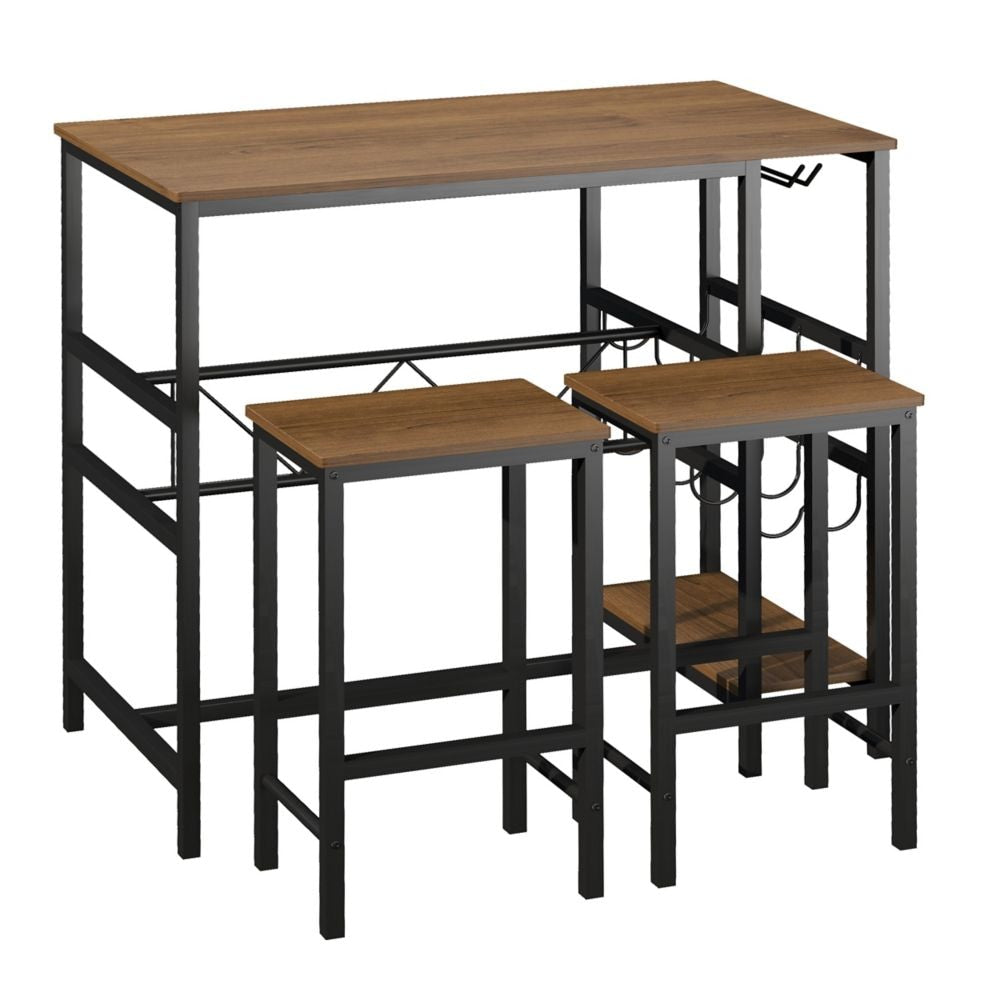 Ensemble de bar bistrot 3 pièces HOMCOM avec casier à vin, porte-gobelet et cadre en métal