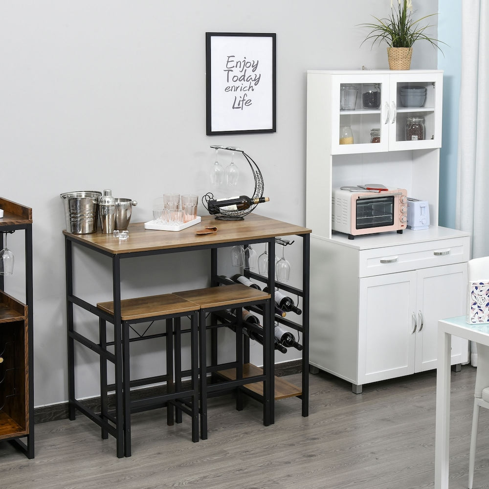 Ensemble de bar bistrot 3 pièces HOMCOM avec casier à vin, porte-gobelet et cadre en métal